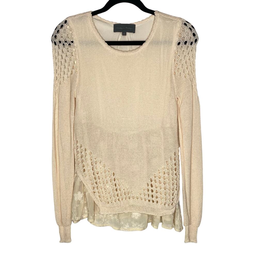 Sunday in Brooklyn Anthropologie Cream Lace Knit Sweater Size XS Cottagecore